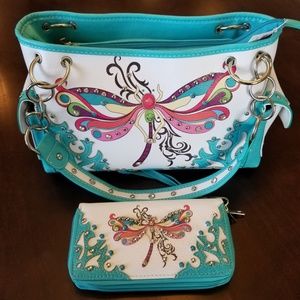 Turquoise, dragonfly conceal carry bag and wallet